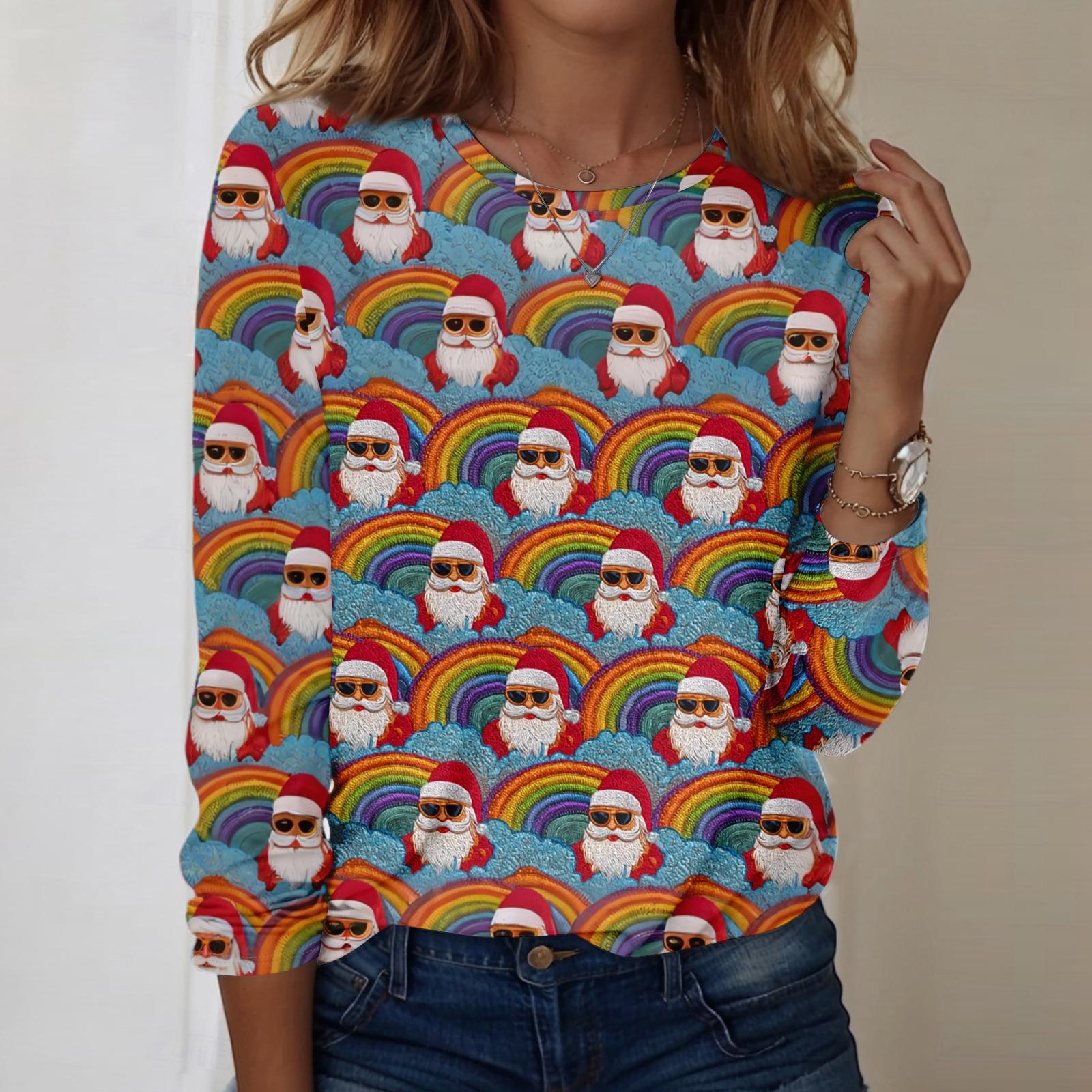 

Женский рождественский топ с принтом, круглым вырезом, свободного кроя, с длинными рукавами XXXXXL