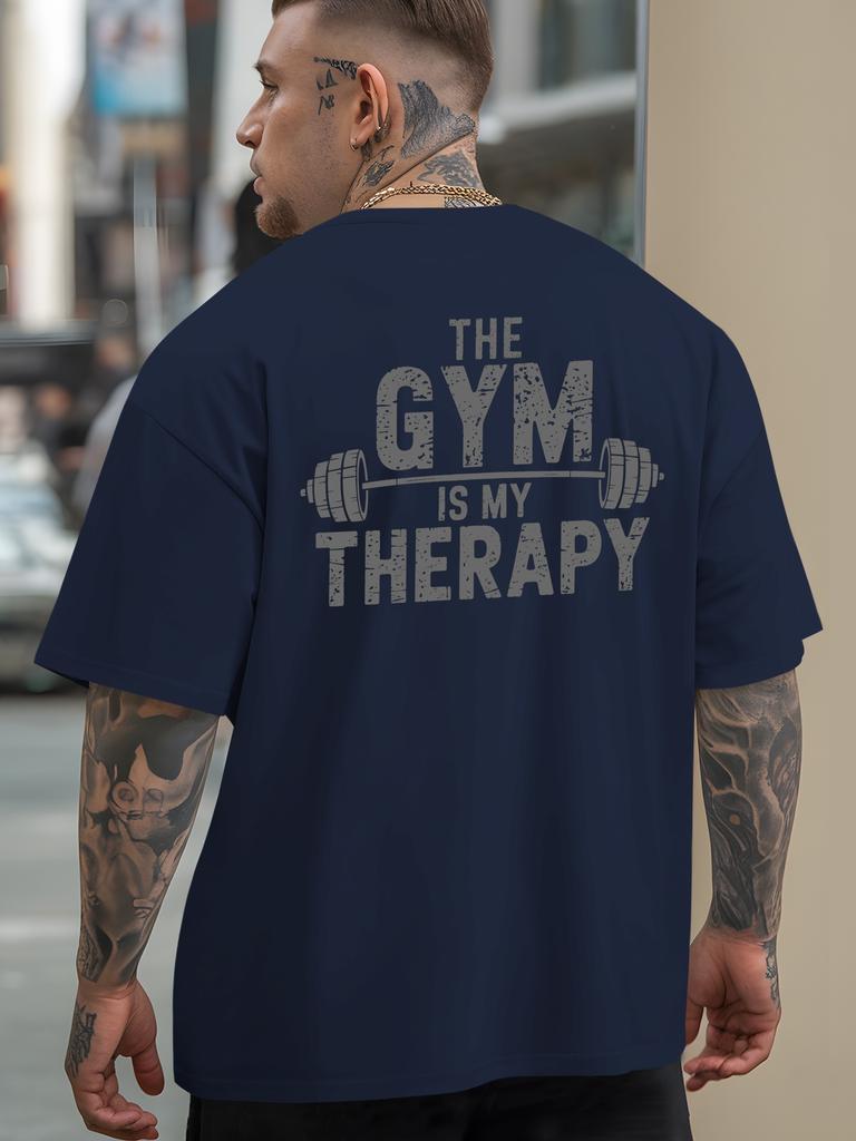 Men's Oversized Loose Summer Casual Letter Dumbbell Print Round Neck Short Sleeved Breathable Fitness Outdoor Jogging T-shirt