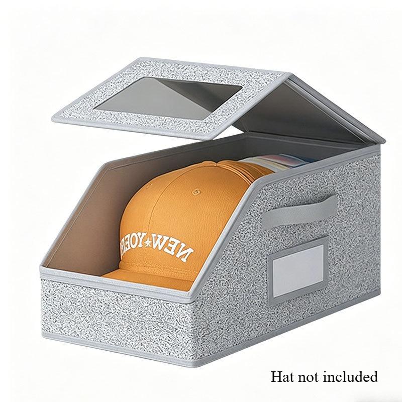 Organizér na klobouky Úložný box Velká kapacita Skládací Kontejner na baseballové čepice s víkem Prachotěsný Stohovatelný do skříně 42*22*17cm black