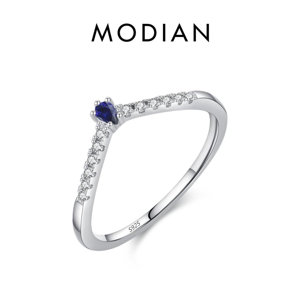MODIAN 925 Sterling Silver Simple Arrow Shape Stackable Trendy Ring Rainbow Color Zircon Elegant Finger Rings For Women Jewelry