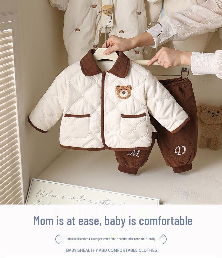 Infant Winter Fleece Lined Top & Pants Set: Thick Warm Outdoor Romper