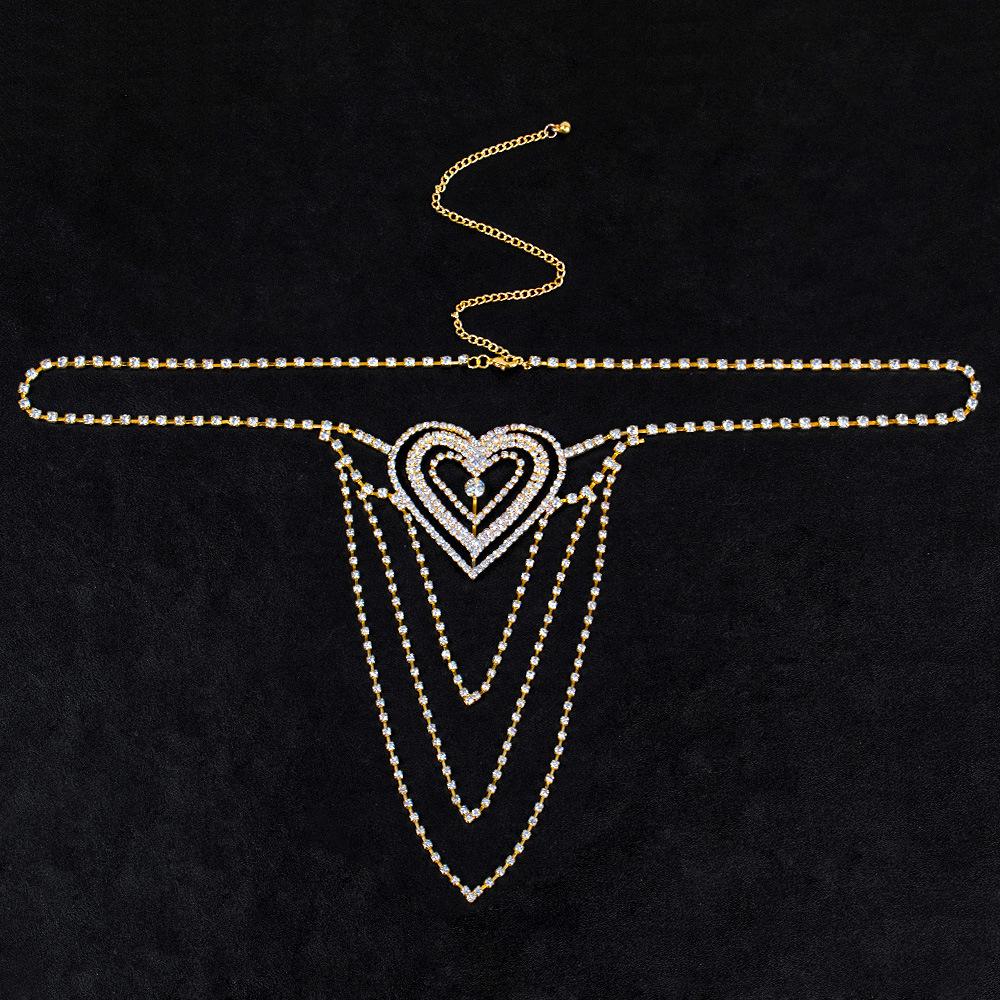 Hot Waist Rhinestone Heart Body Chain Panties for Women