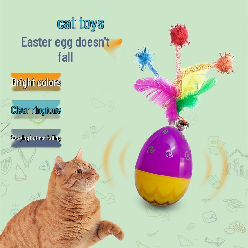 

Bell Cat Toy: Self-Play Easter Egg Tumbler with Teasing Ball and Chicken Feather Wand 60x87mm фіолетовий