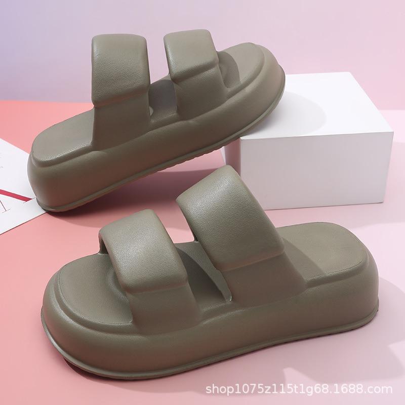 

Summer new women s solid color one-word thick bottom non-slip wear-resistant simple casual outdoor beach cool slippers 39-40 зелёный