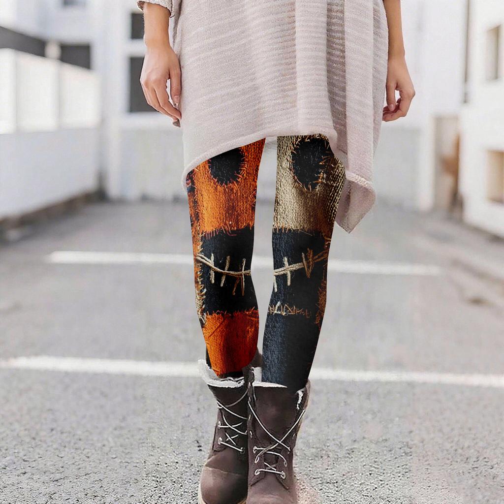 Women's Casual Fashion Outdoor Halloween Printed Slim Elastic Yoga Pants Cropped Pants