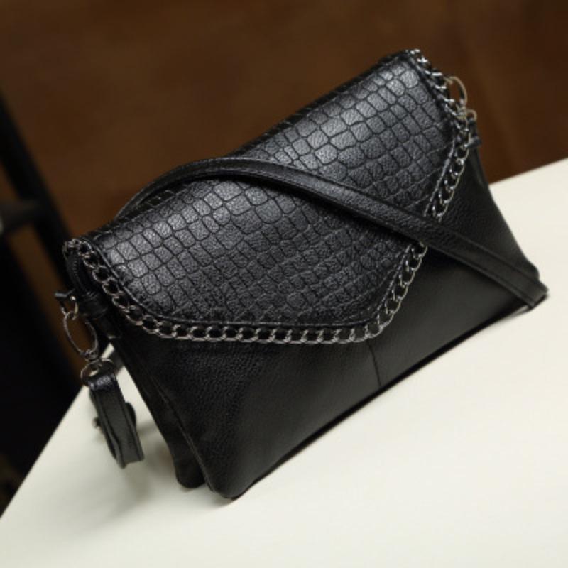 

Soft leather texture bag New bags One shoulder women s bag Double zipper messenger bag Embossed chain bag чорний