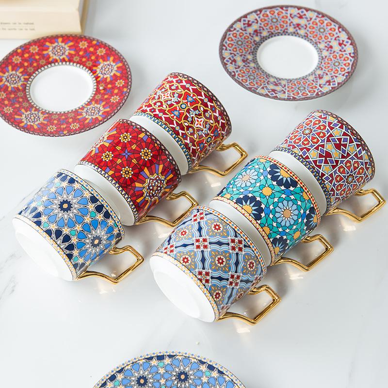 Moroccan Style Luxury Coffee Afternoon Tea Cup Ceramic Cup and Saucer Set Exquisite Cappuccino Coffee Milk Breakfast Cup 250ml
