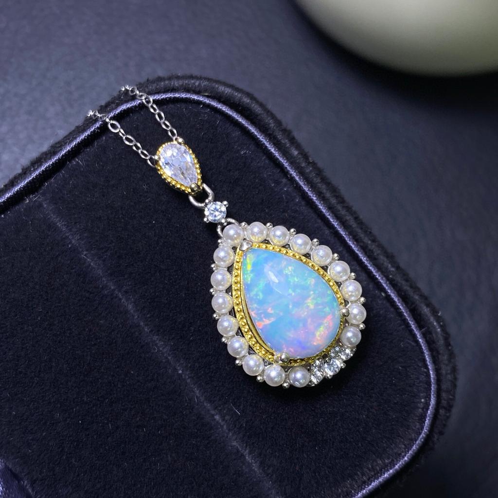 High Quality Natural Rainbow Flash Opal Crystal Necklace Pendant 925Silver Fashion Style Polished Technique for Souvenirs
