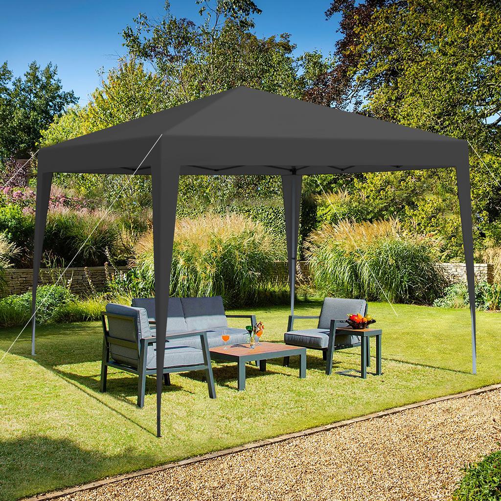 Gazebo Pieghevole 3 x 3 m, impermeabile, robusto e resistente all'inverno, con 4 pareti laterali e 4 sacchi di sabbia, protezione UV 50+, pieghevole, telaio in acciaio (nero)