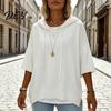 Casual Hooded Sweater Autumn Women Knit Pullover Sweater, Loose Fit Drawstring 3/4 Sleeve Drop Shoulder Solid Color Winter