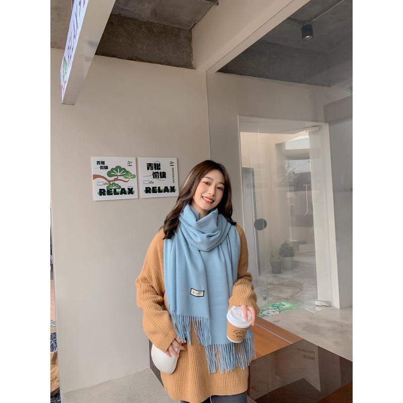 Scarf Women's Autumn and Winter New Wool Cashmere Scarf Versatile Men's Shawl Dual Purpose Solid Color Scarf