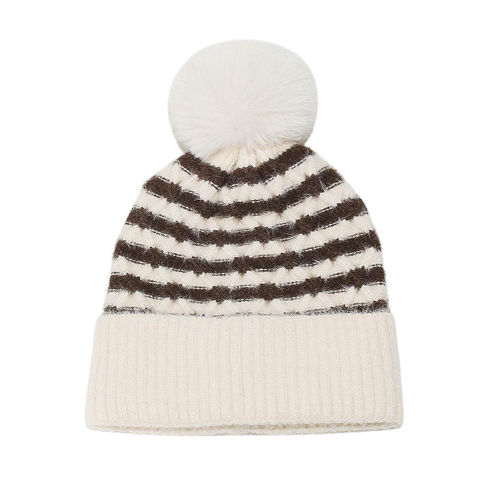 2025 Autumn and Winter Wool Hat Striped Jacquard Retro Knitted Hat Piled and Thickened Imitation Mink Winter Hat Children