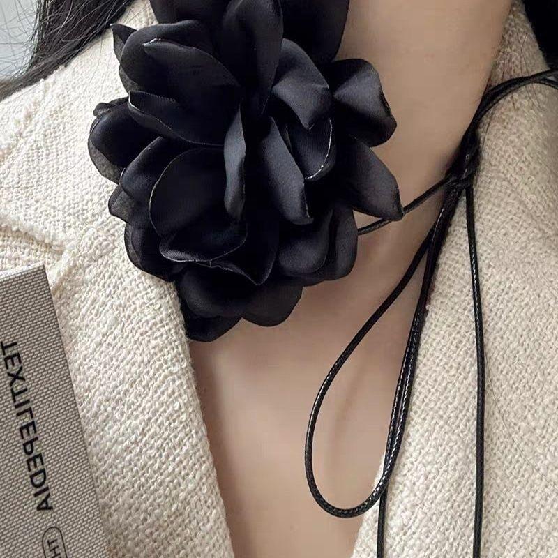 

Vintage Black Floral French Chic Ribbon Choker Necklace
