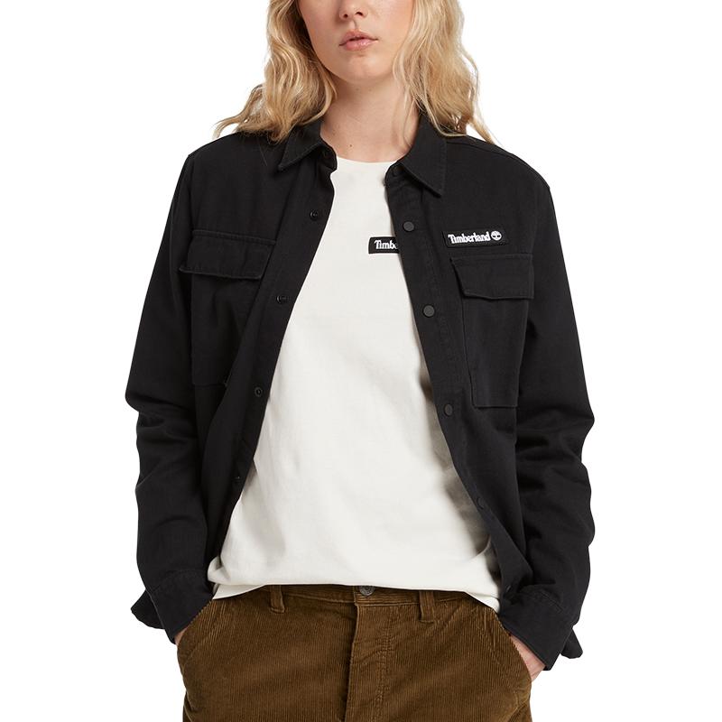 Timberland Solidna Koszulka Polo z Naszywką z Logo, Długi Rękaw, Męskie, Czarna A6JNS-001