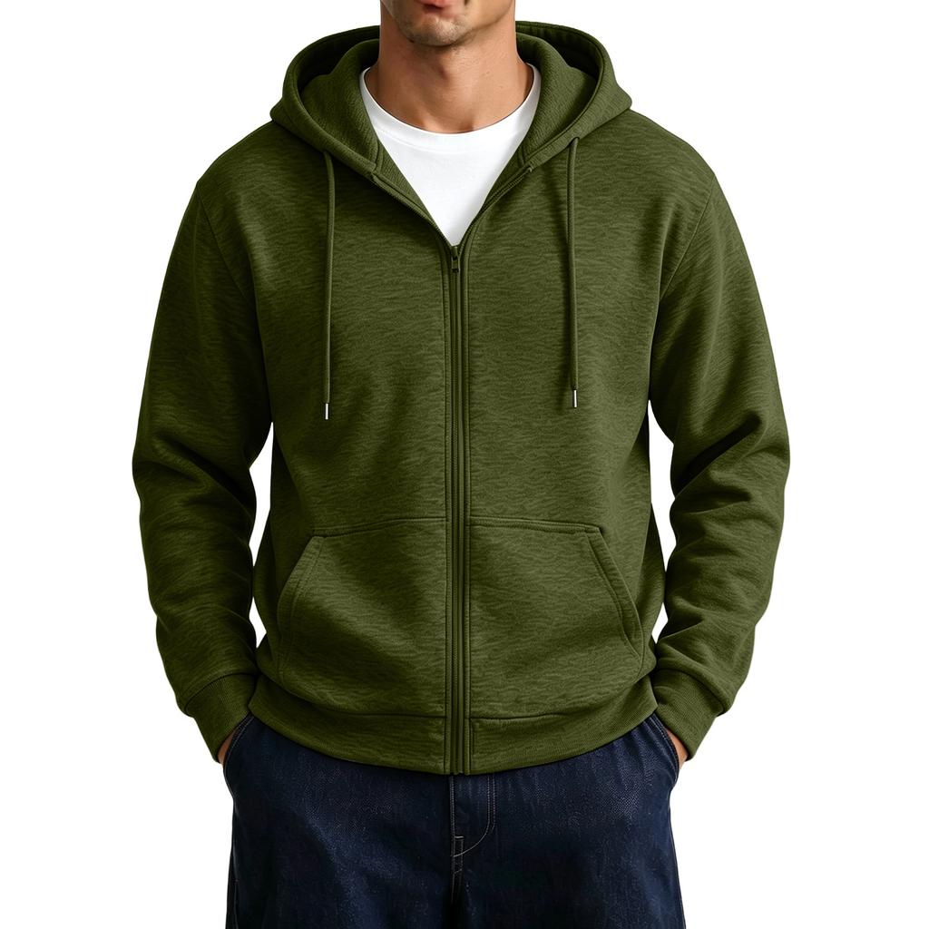 Men's Zip-Up Hoodie Jacket with Large Pockets Color Casual