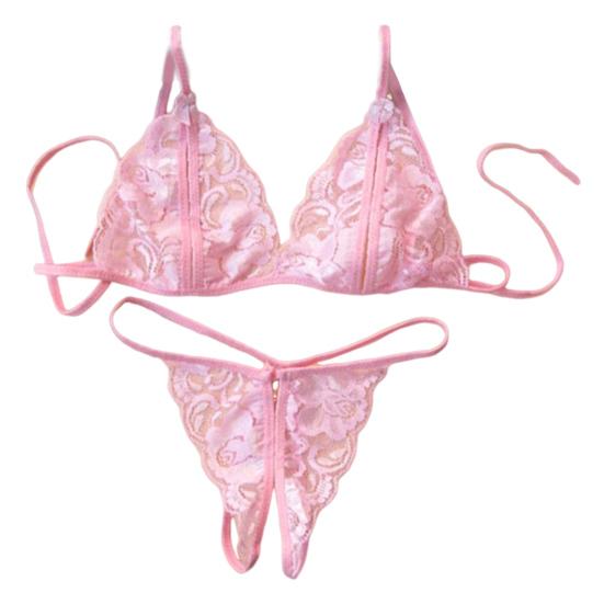 2 Pcs/Set Sexy Underwear Hollow Out Lace Solid Color Wireless Unpadded Open