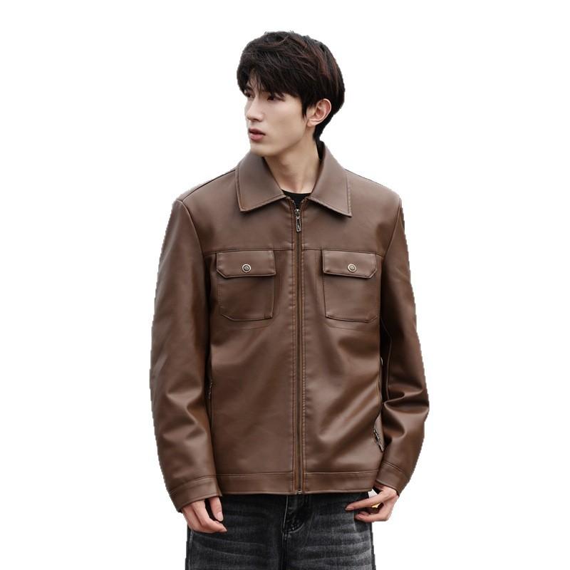 Spring and Autumn Men's Leather Jacket d Short Lapel Fashion Leather Jacket Men's