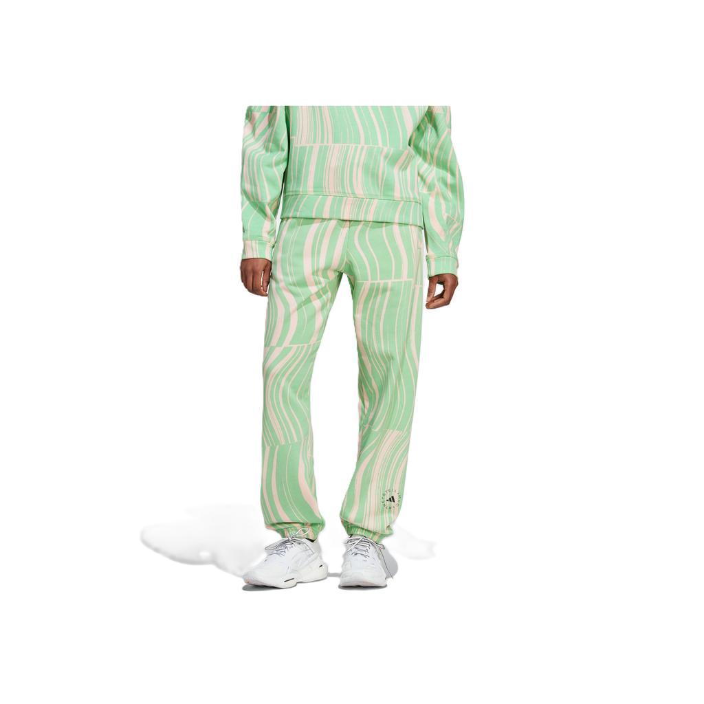 Adidas Truecasuals High-Waisted Printed Straight-Leg Sports Pants Women Bottoms Bright-Green Light-Pink HT1104