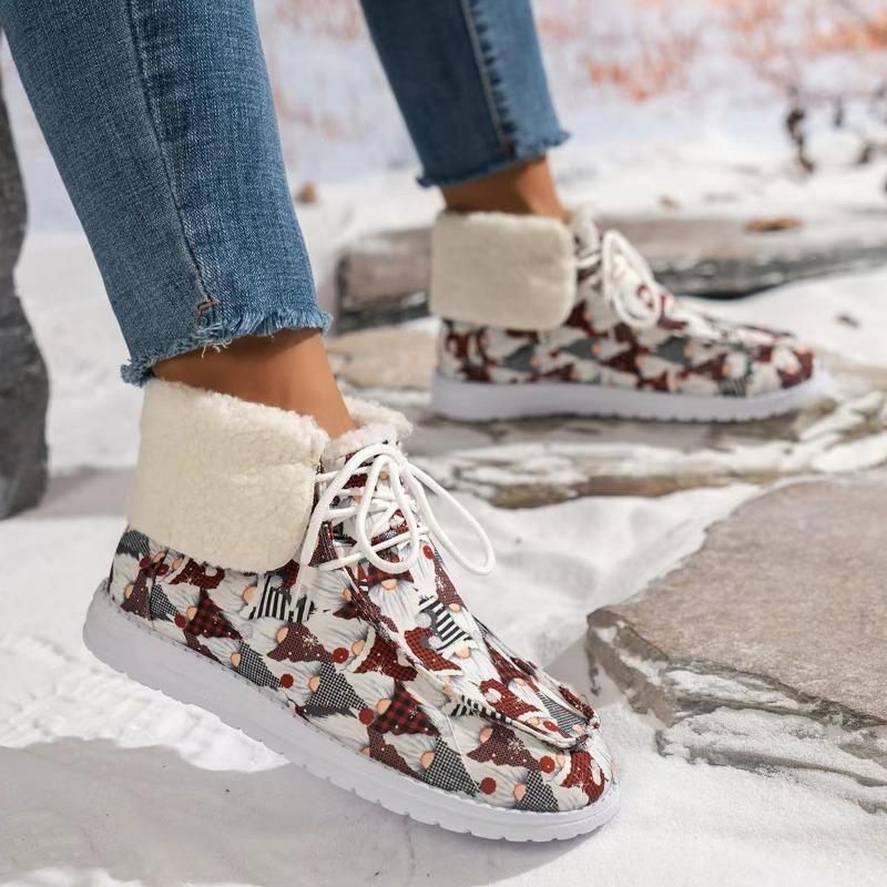 Fashion Women's Fashion Flat Cotton Boots Winter New Round Head Cloth Front Strap Soft Sole Anti-slip Wear-resistant Short Boots