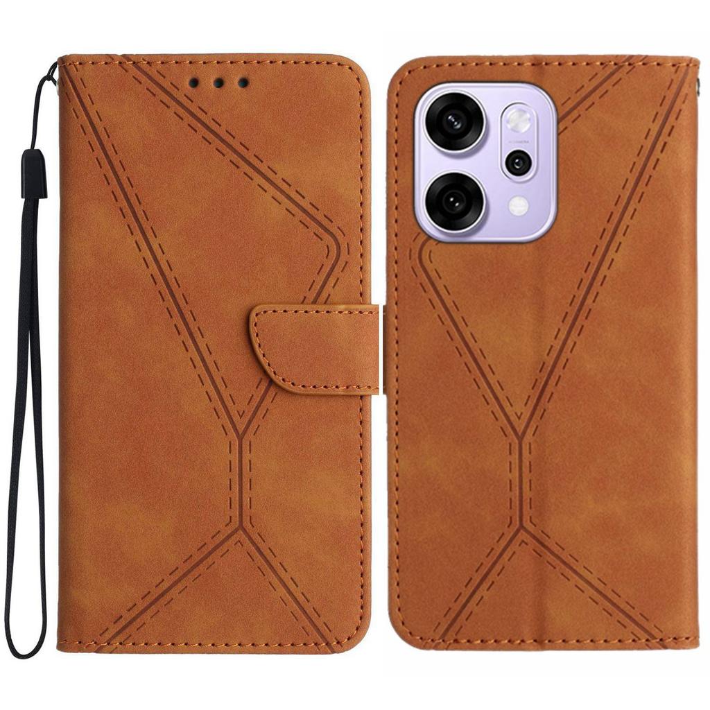 For Oppo Reno14 5G (Global) Case Skin Touch Lines Imprinted PU Leather Flip Phone Cover