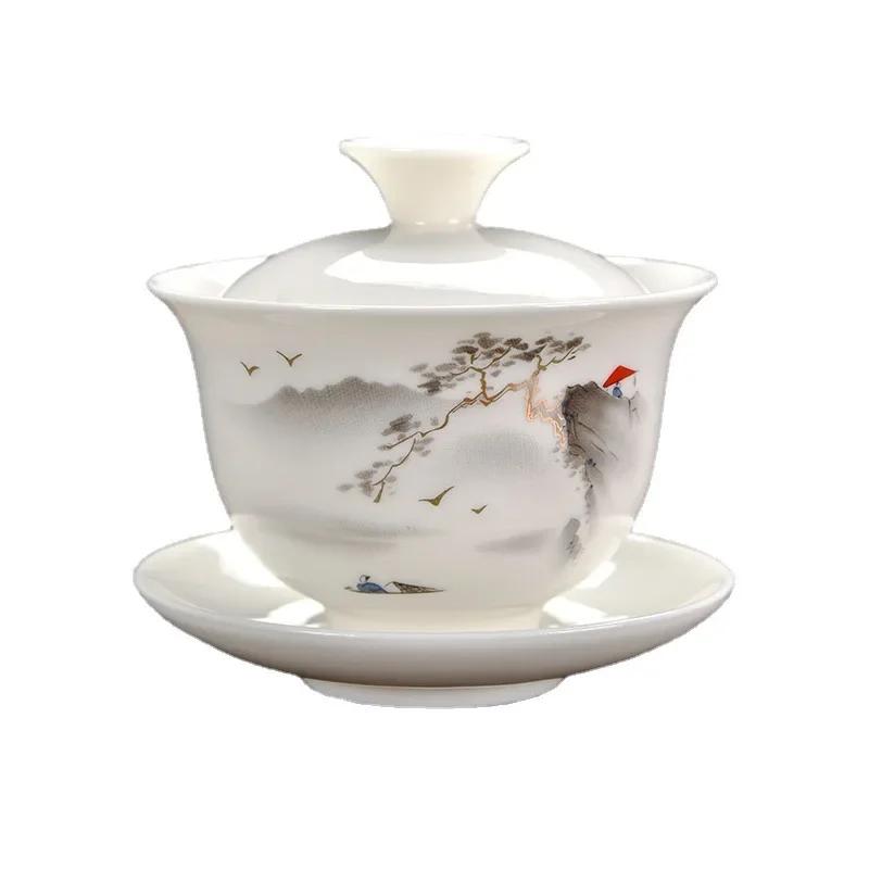 Ceramic Tea Tureen Lid Bowl Saucer Handmade Teaware Chinese Home Decor Kung Fu Porcelanas Tea Cup Sancai Gaiwan Tea Cups
