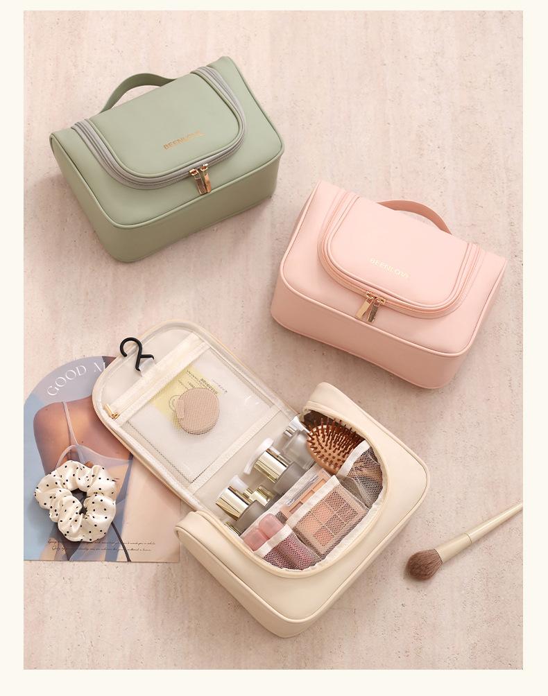 Hanging Fashion Cosmetic Case Waterproof Makeup Bag Zipper Closure Soft Handle Durable Large Capacity Pouch with Hook