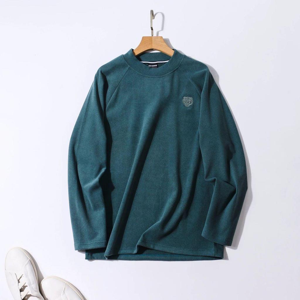 Men's Double-Sided Plush Raglan Sleeve Warm Half-High Collar Embroidered Hoodie