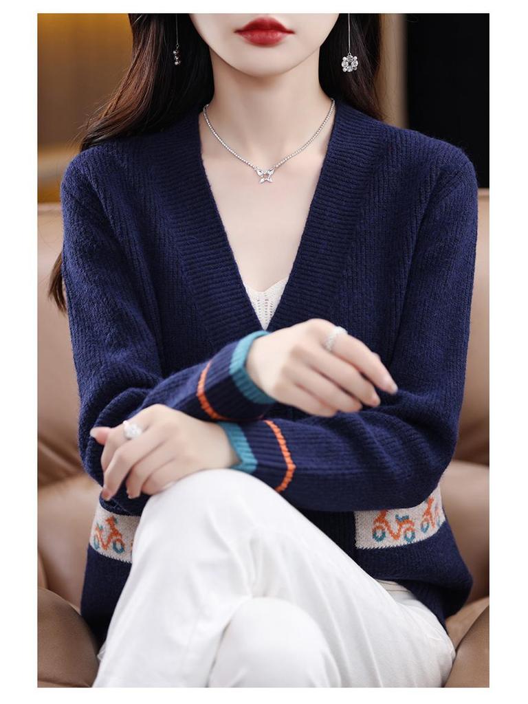 Damen V-Ausschnitt Wollpullover - Leichter Luxus, Vielseitige Freizeitkleidung für Herbst und Winter