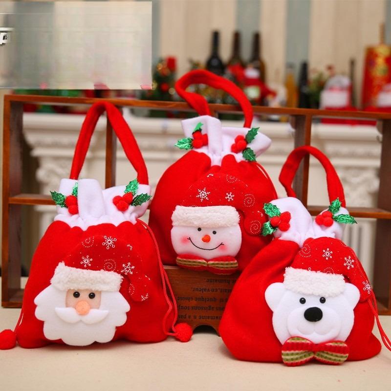 Christmas Gift Bags Drawstring Pouches for Apple Candy Presents Santa Snowman Design Holiday Party Favor Decorations