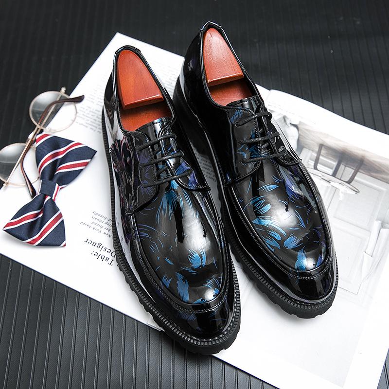 Casual leather shoes high-end thick sole inner height increase glossy retro pointed British style hair stylist