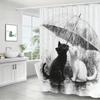 Wasserdichter Badezimmer-Duschvorhang Katze Kätzchen Regenschirm Regen Zeichnung Kunst Heimdekoration Haustier-Duschvorhang Fliesen Design