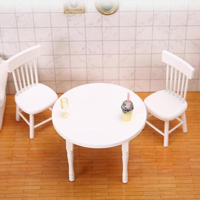 1/12 Dollhouse Miniature Furniture White Wooden Dining Table Chairs Model Toys