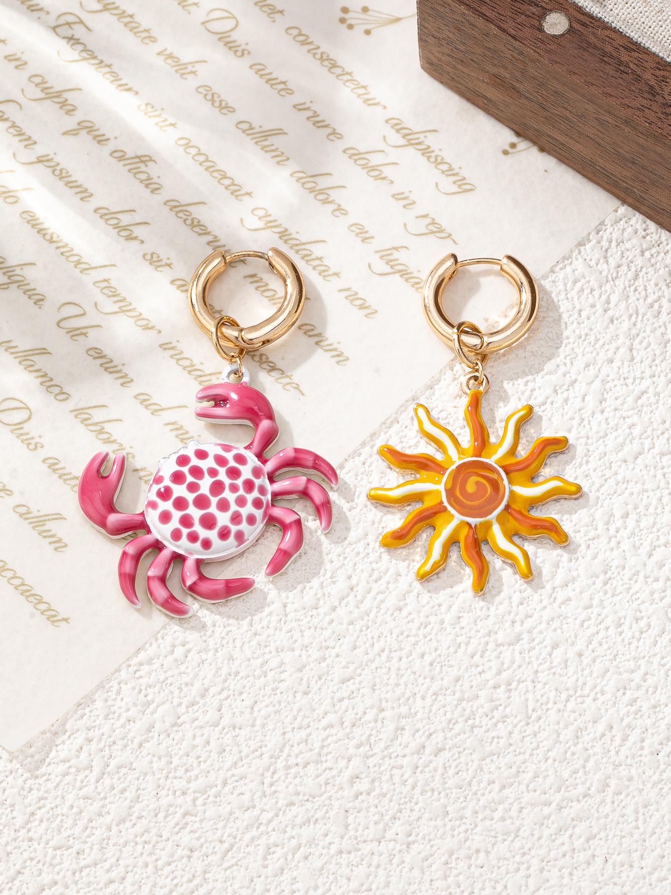 New trendy simple personalized hand-painted dripping oil sun crab shape earrings simple