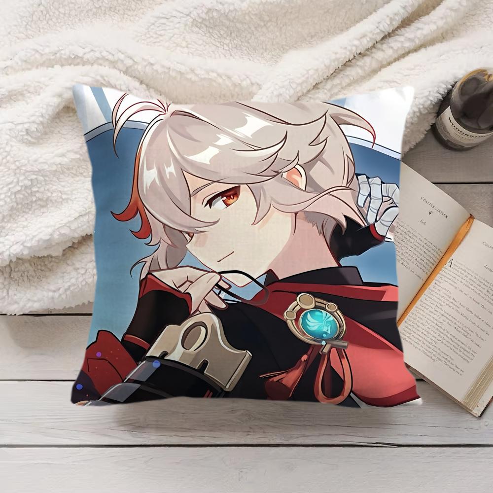 Kaedehara Kazuha Genshin Impact Cushion Cover Silky Short Plush Invisible Zipper Dustproof Sofa Pillow Case For Home Decor