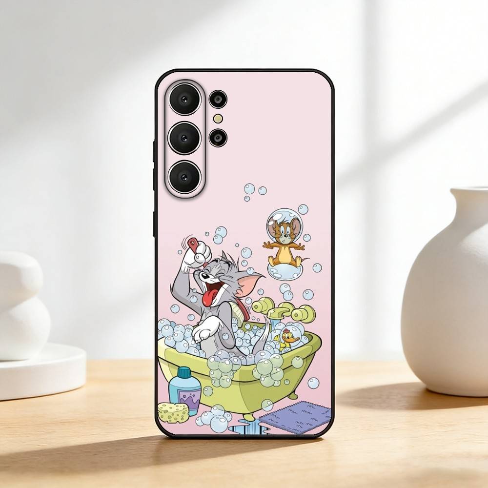 Funny T-TomS Cartoon JerryS Phone Case For Samsung S26,S25,24,23,22,30,21,10,9,Ultra,Plus,Lite,FE Soft Black Case