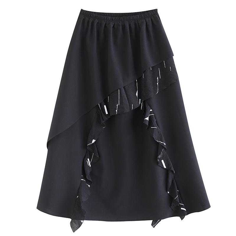 DIMANAF 2026 Spring Summer Plus Size Women Long Skirts Elastic Waist Trousers Oversize Fashion Lady Clothing Black