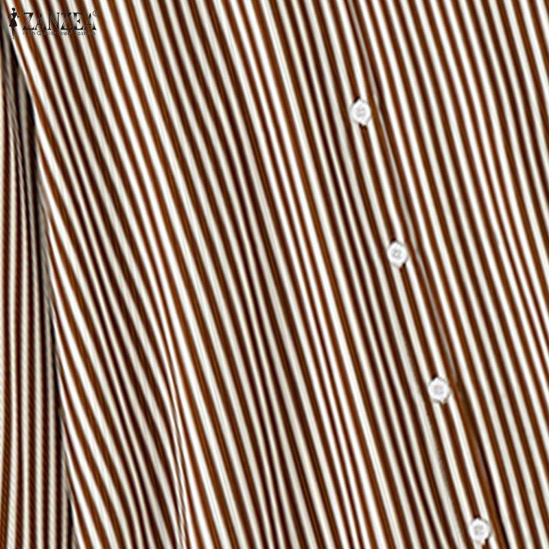 ZANZEA Camicetta Casual da Donna a Maniche Lunghe a Righe, Collo Alto, Vestibilità Larga