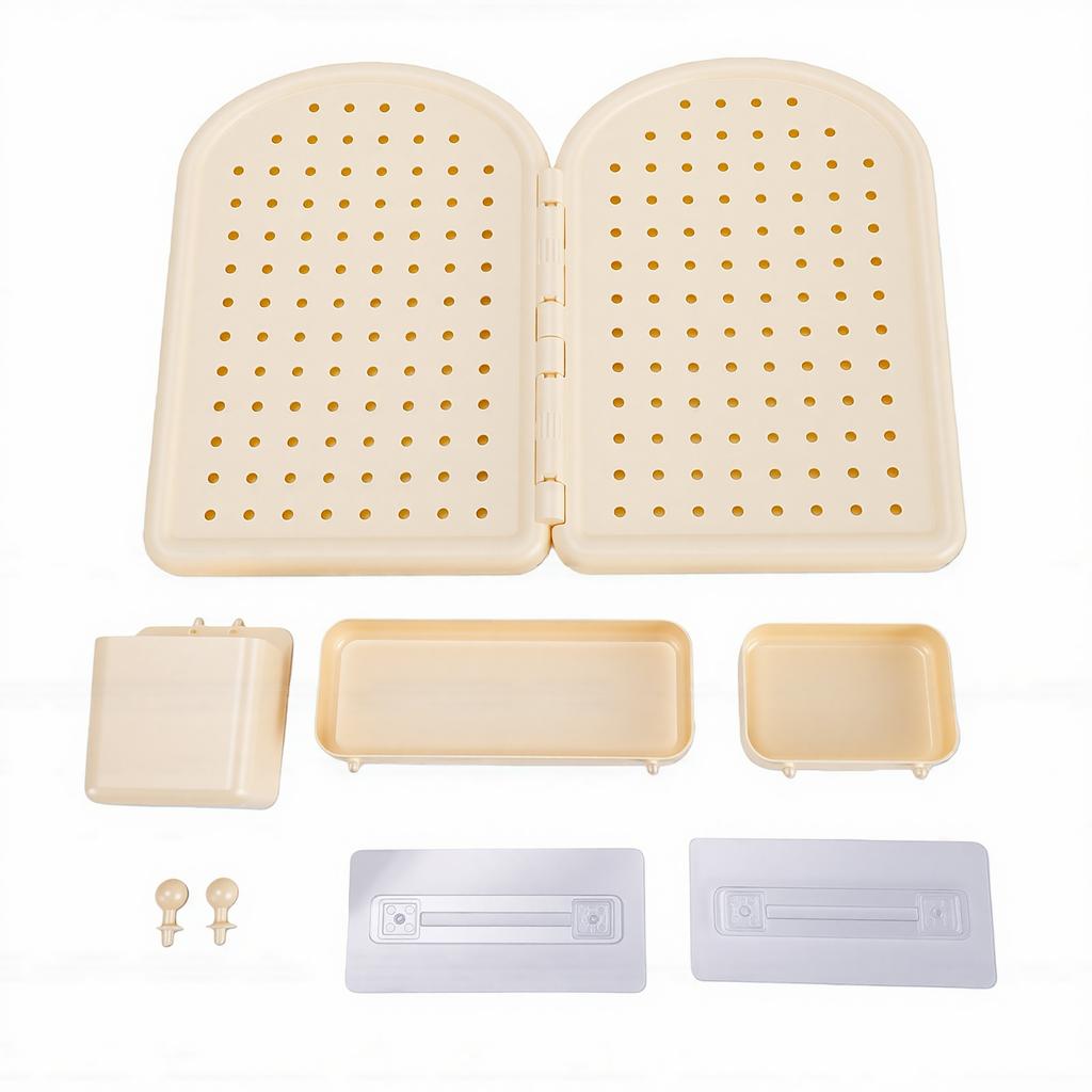 Pen Holder Desk Organizer Wall Mounted Plastic Corner Pegboard for Students Home Office with Adhesive Hooks Cream Yellow
