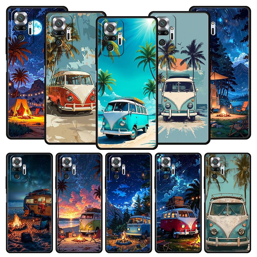 OO0724_Combi Van Car Outdoor Camping Phone Case For Xiaomi Redmi Note 14 13 5G 10 11 12 Pro Plus 4G 14C 13C 12C 10C Black Cover