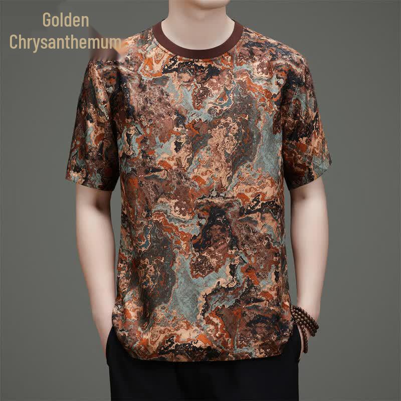 JinJu Men s Xiangyun Silk Short Sleeve T-Shirt XL
