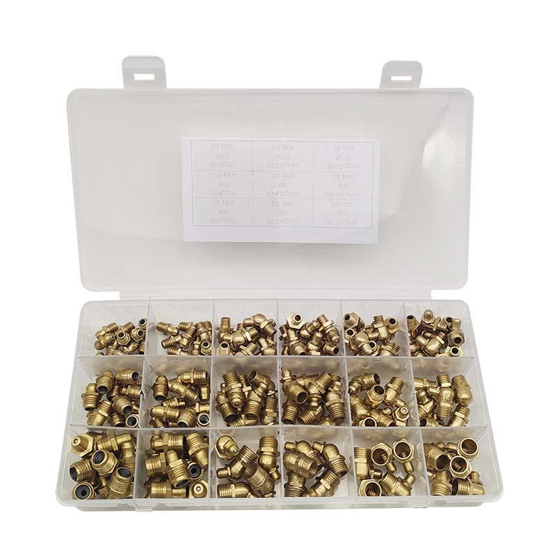 165-Piece Brass Grease Nipple Set - M6, M8, M10 Combination with Straight and Bent Oil Injection Cups