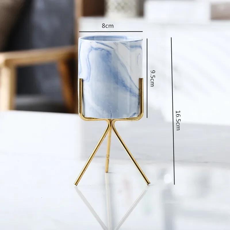 Nordic Ceramic Iron Art Marble Vase Pattern Rose Gold Green Table Plant Pot For Home Office Vases Decor Succulent Flower Pot