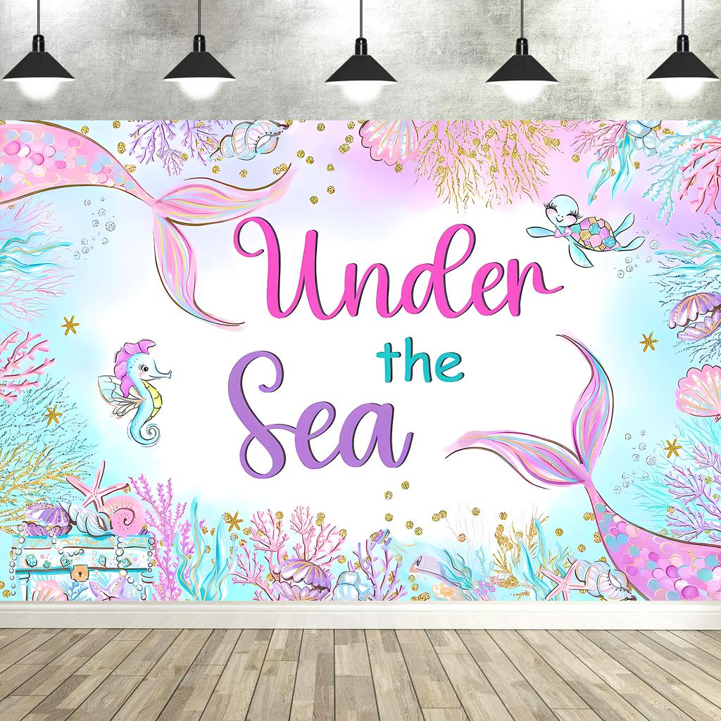 Mermaid Birthday Backdrop Under The Sea Birthday Party Decoration for Girl Purple Glitter  Mermaid Tails Photography Background