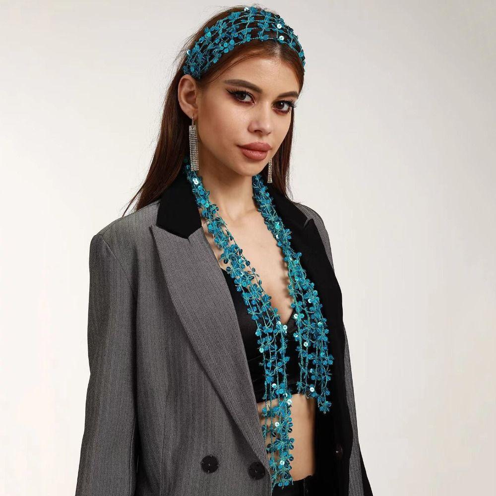 Shiny Belly Dancing Scarf Flower Shape Sparkling Hair Accessory Neck Wrap Sequin Scarf Women