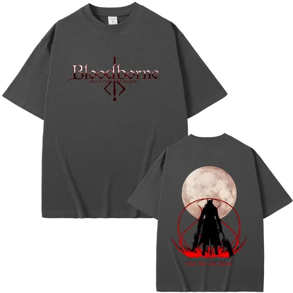 Bloodborne Horror Hunter Ancient Blood Graphic TShirt Unisex Retro Cotton Casual Top Mens Streetwear Loose Crew Neck Short