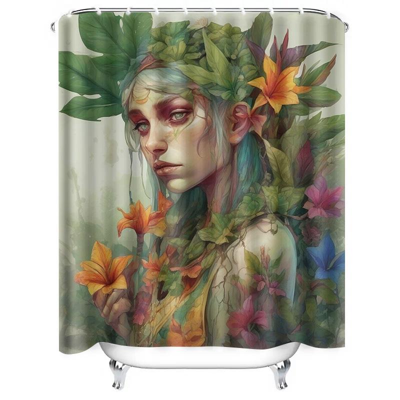 Exotic Floral Fairy Shower Curtain - Waterproof, Mildew-Resistant, Machine Washable for Fantasy Bathroom Decor