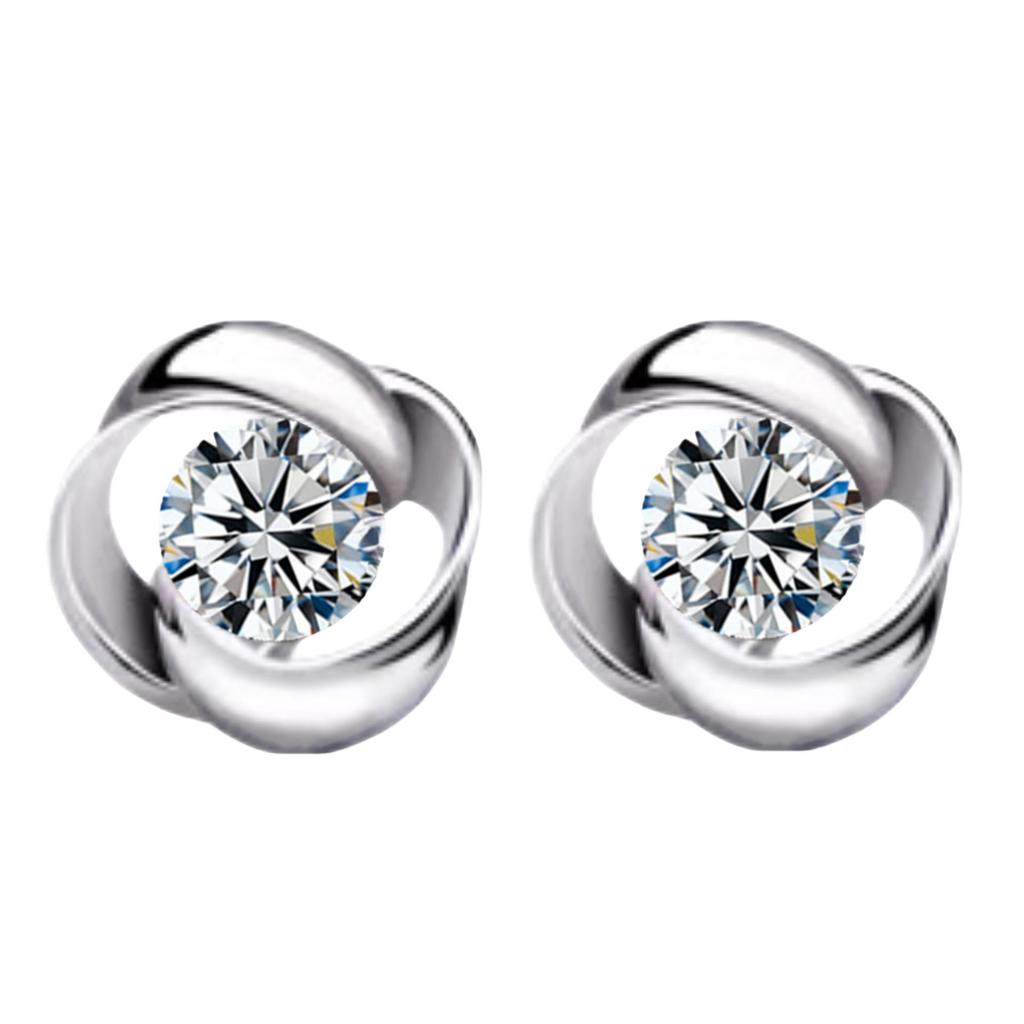 Silver Plated Eternal Love Zircon Stud Earrings - Rotating Retro Design, Hot Selling for Women