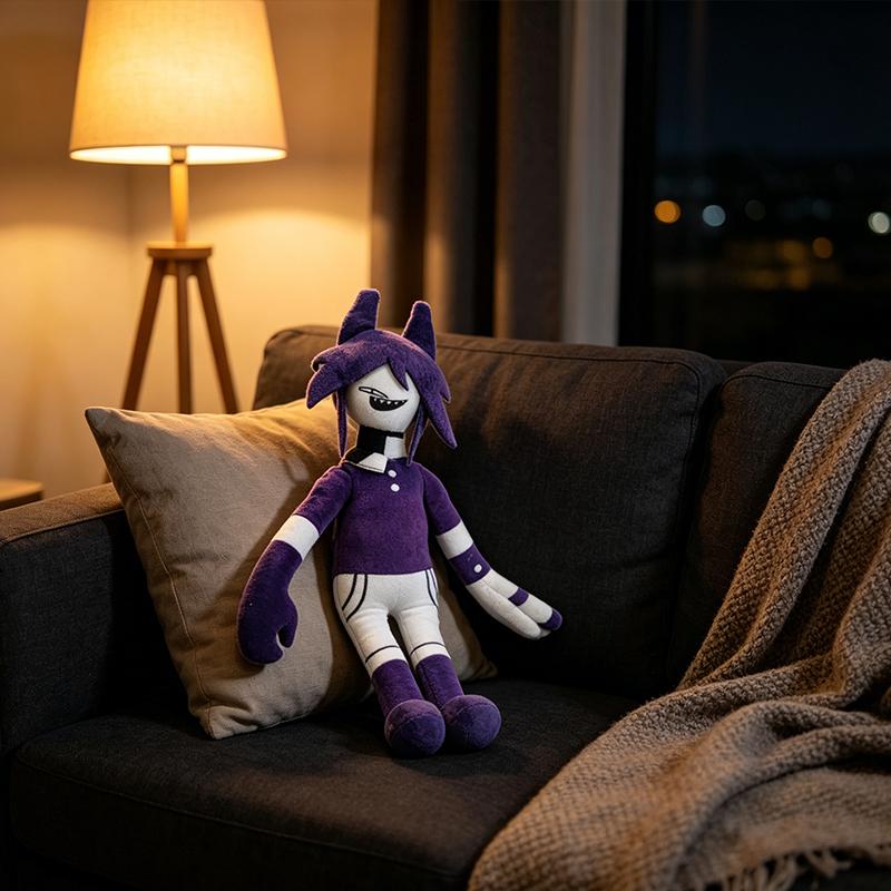 33Cm Cartoon Humanoid Plush Doll With Long Hair And Purple Outfit Soft Fluffy Collectible Character Stuffed Toy For Gifting