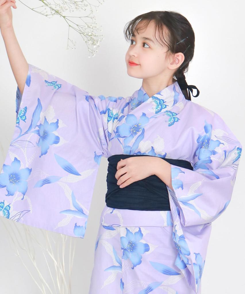Yukata Two Change Set Heiko Junior Girls Butterfly [KYOETSU] Set, Yukata, Parts, Girls, Unbleached, Weave, 3-piece (Yukata, Obi, Geta), (6. Dream,