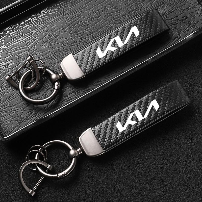 Car Carbon Fiber Style Keychain Microfiber Leather Key Chain For KIA K5 K9 Sorento Ceed Sportage Carnival Stinger Forte Niro EV6 rtzup33
